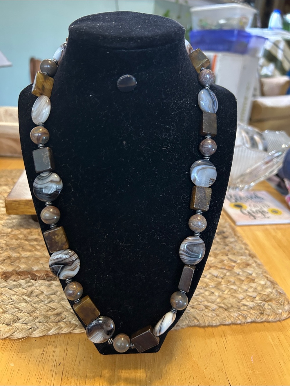 Brown and Gray Agate Real Stone Beads Necklace - Women Jewelry